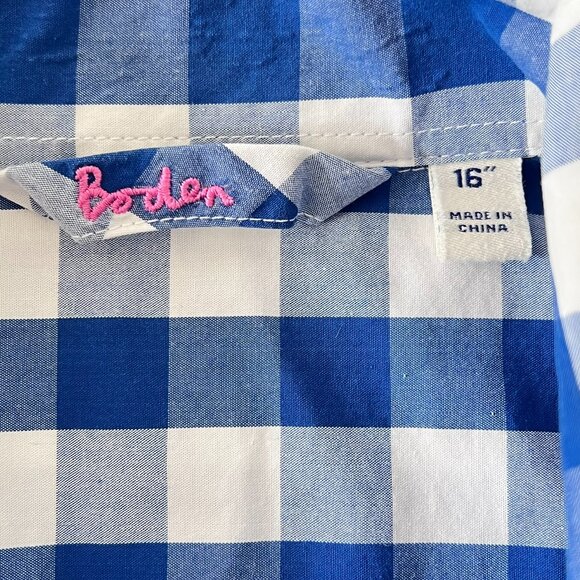 Boden Men Blue White Gingham Check Button Down Long Sleeve Shirt Preppy Size 16" - Picture 4 of 10
